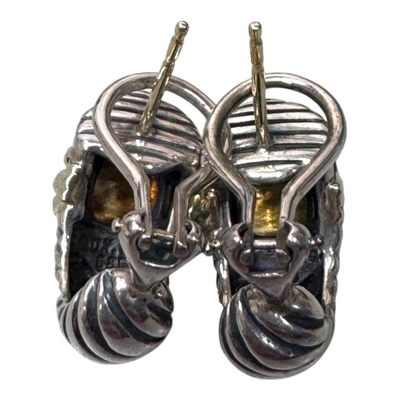 David Yurman Cable Classic Silver 925 14k Gold Shrimp Hoop Earrings Omega Backs - Picture 5 of 7